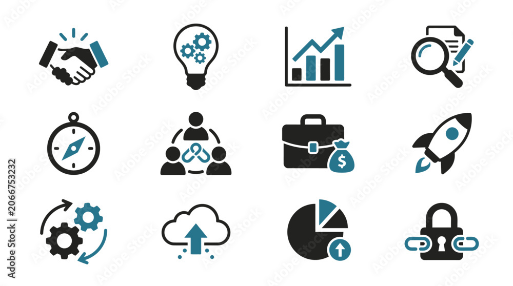 Fototapeta premium Modern business and startup icons set on white background