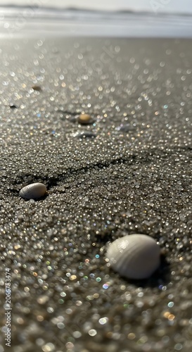 Seashells on a Sandy Beach - A Close-Up View.