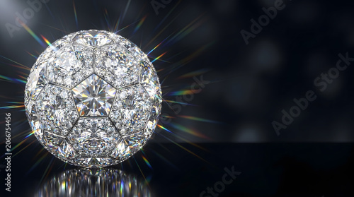 Luxury Diamond Soccer Ball with Radiant Light on Dark Background.