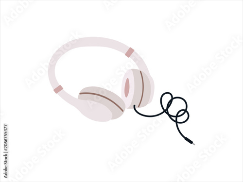 headphone with cable, sound equipment, music device, headphone accessory, vector, illustration.