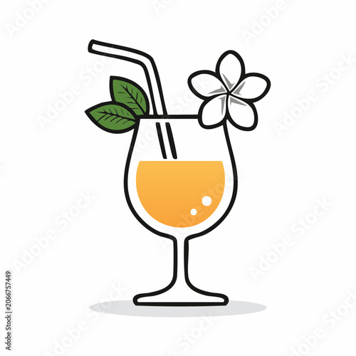 Tropical Cocktail with Flower and Leaves