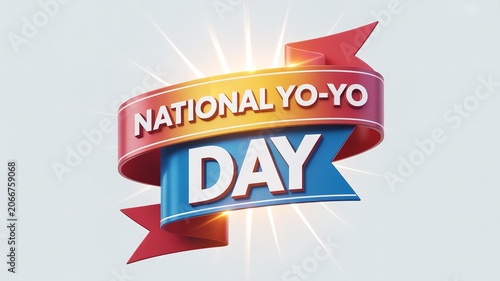   
Festive ribbon banner with radiant light rays highlighting National Yo Yo Day celebration design for playful toy holiday concept