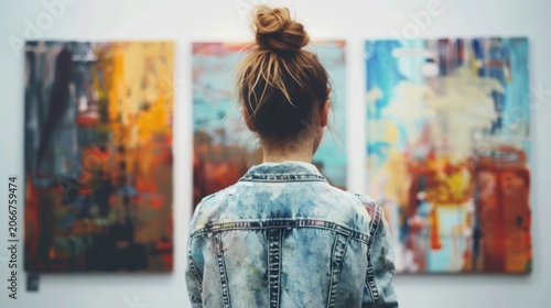 Woman viewing art gallery