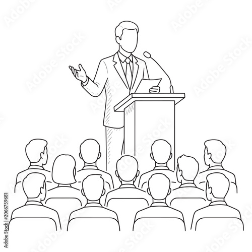 A man in a suit giving a presentation to a group of people