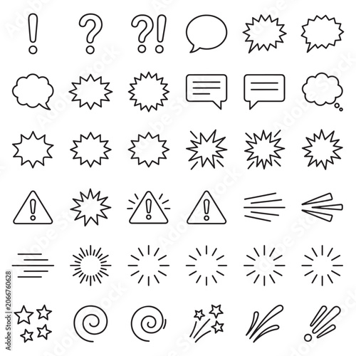 Collection of various comic book style speech and action effect symbols and icons