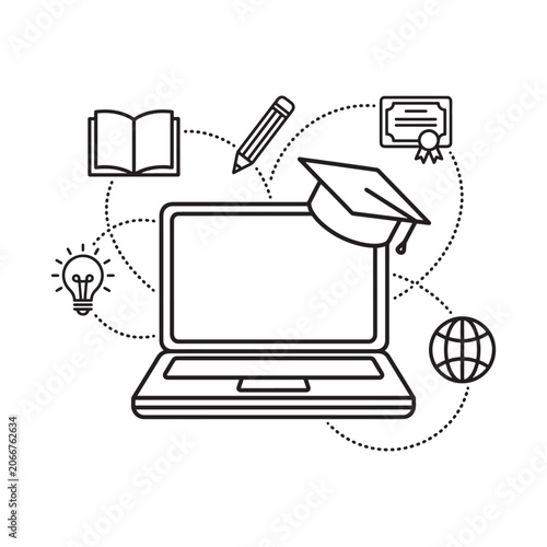 Online education and learning concept with laptop and graduation cap