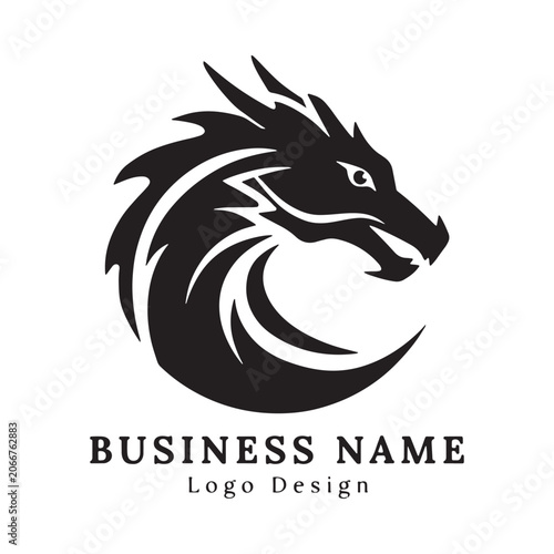 Konstfotografi Dragon Head Silhouette Black And White Vector Illustration