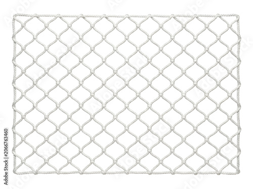 Soccer goal net white nylon mesh section diamond pattern, isolated on transparent background