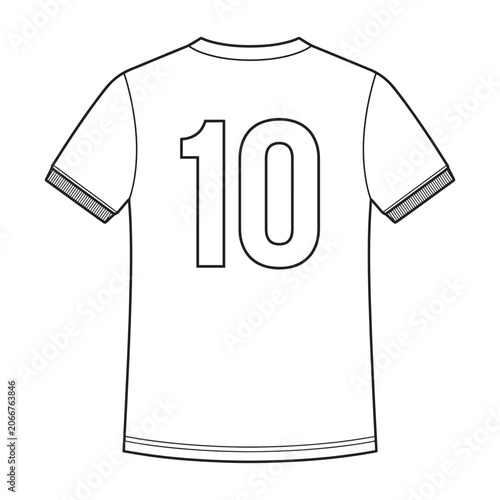 A black and white illustration of a shortsleeved shirt with the number 10 on the back