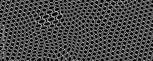 Black circular dots on white background. Mosaic holey print. Perforated metal texture. Peg board, radiator or speaker grill surface with repeated round holes. Vector graphic illustration.