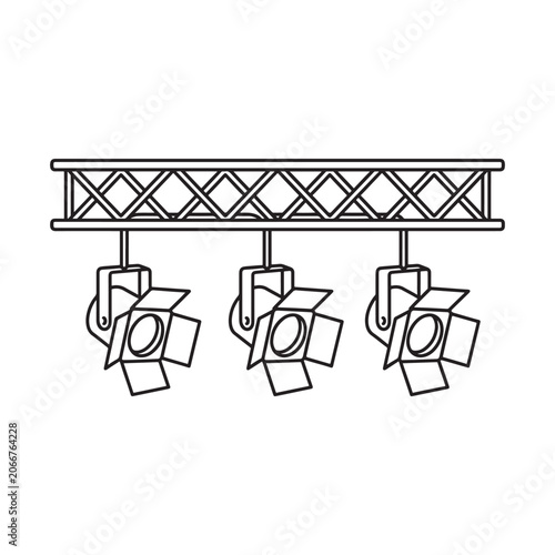 Three stage lights hanging from a truss system in a line