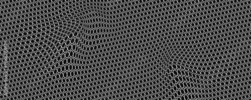 Black circular dots on white background. Mosaic holey print. Perforated metal texture. Peg board, radiator or speaker grill surface with repeated round holes. Vector graphic illustration.
