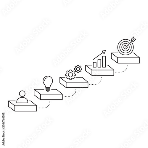 Business strategy and planning concept with icons on steps to target