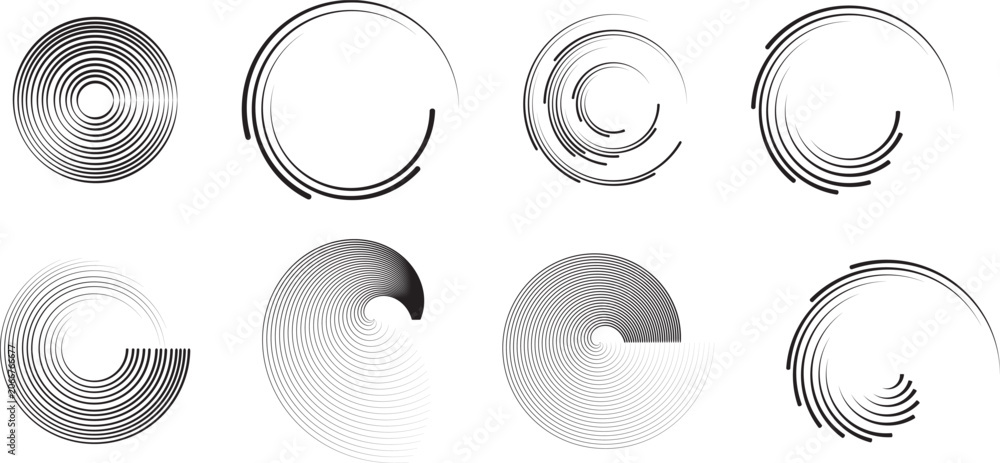 Φωτογραφία Abstract geometric monochrome speed circle line vortex vector illustration set