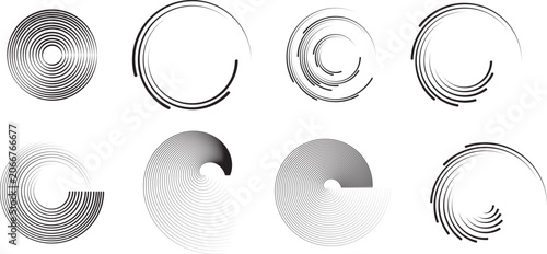 Foto Abstract geometric monochrome speed circle line vortex vector illustration set