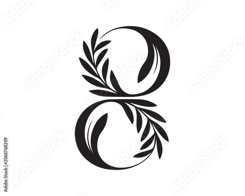 Elegant Laurel Wreath Number Eight Logo Design with Monogram Style and Botanical Elements