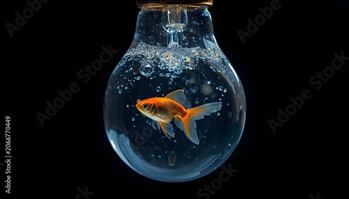 Luminous Dream – Tiny Glowing Goldfish Swimming Inside a Vintage Glass Light Bulb