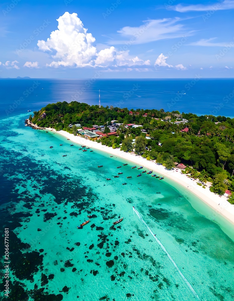 Fototapeta premium Aerial view of a tropical island with turquoise waters