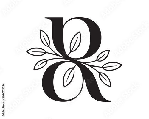 Elegant Monogram Logo Design with Floral Elements and Black Color Scheme
