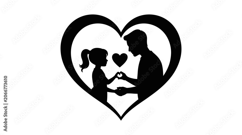 Fototapeta premium Adobe Illustrator ArtworkFather and Daughter Silhouette Holding Hands Inside a Heart Shape