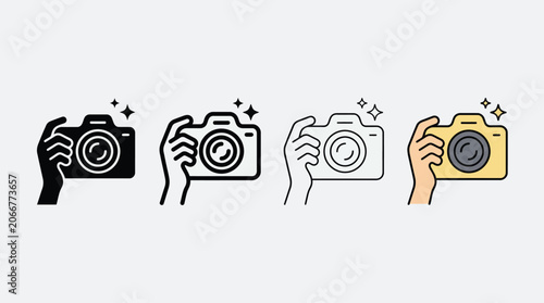 Hand holding different style cameras with sparkles
