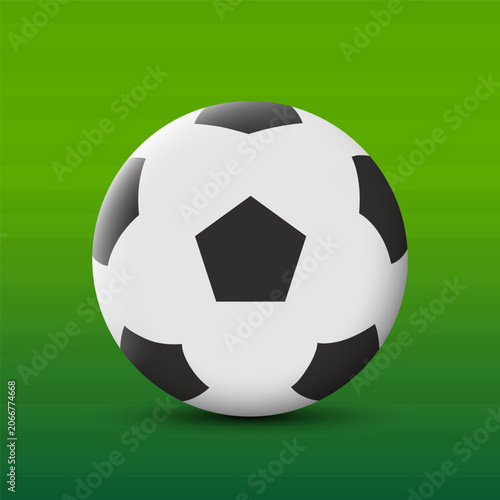 Soccer ball on a green background. Vector 3d illustration.