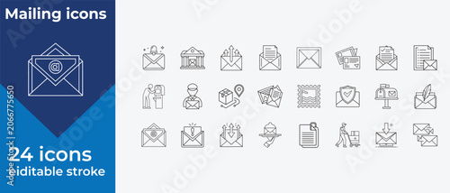 Foto Set of 24 editable line style mailing and communication icons with envelopes mes