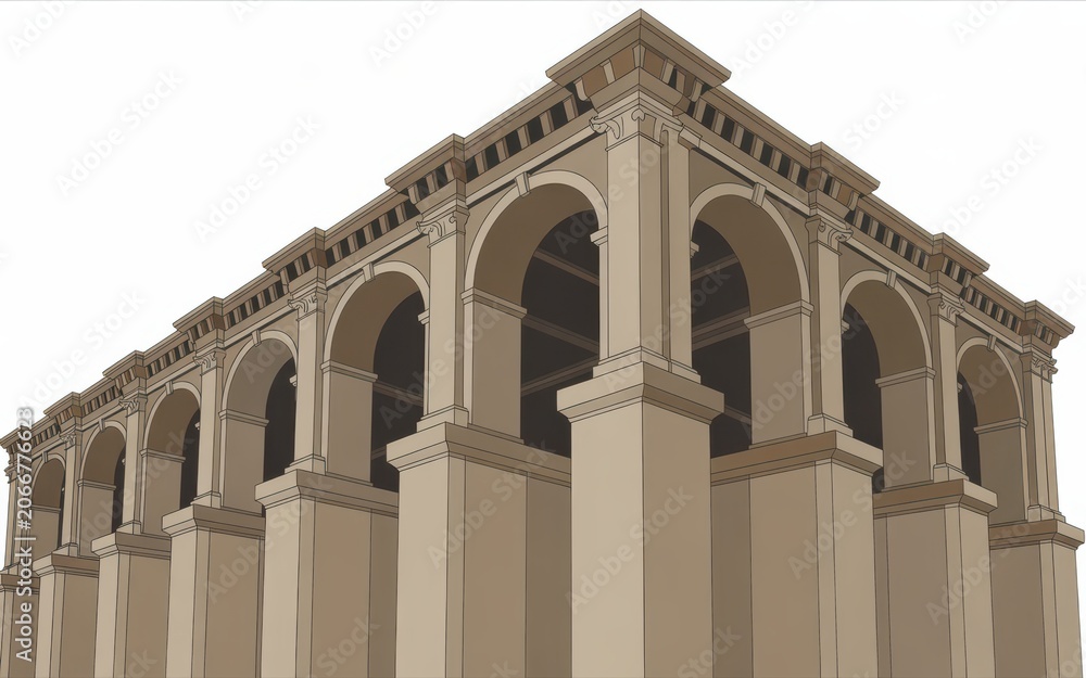 Fototapeta premium Elegant ancient style architectural structure with grand arches and classical columns evoking historical grandeur