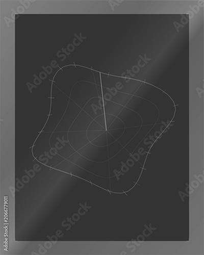 Radar chart interface design dark gray background technical data visualization infographic.