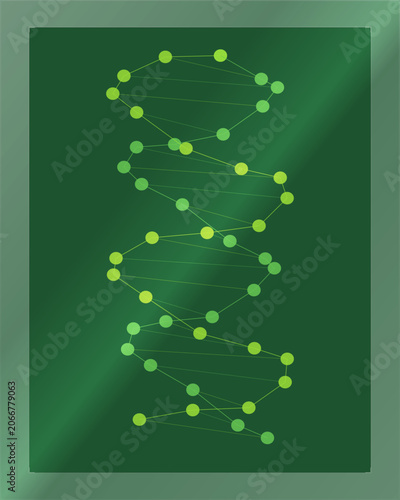 Science themed dna structure graphic on dark green background for educational presentations.