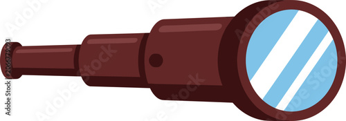 Vintage brown spyglass telescope vector illustration featuring classic handheld monocular glass isolated on a white background