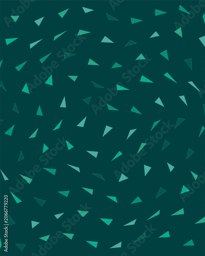 Teal green pattern with scattered triangle shapes varying in size and rotation for texture.
