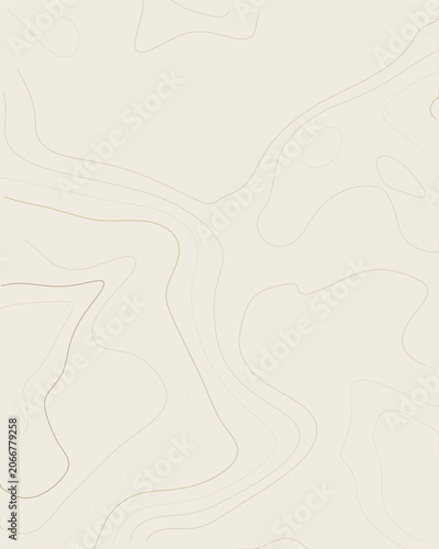 Topographic map lines with abstract wavy pattern on light beige background vector illustration.