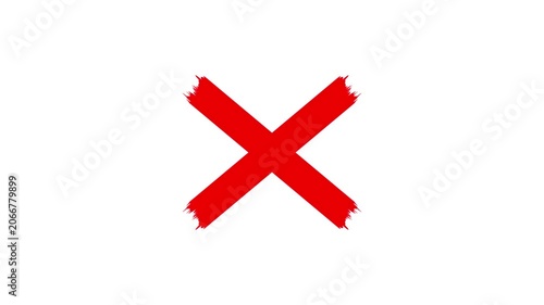 Hand-drawn red x mark animation on transparent background, red cross mark animation 4k loopable with alpha channel. Wrong, Error. Failed icon animation, Warning, error, cancel, deny concept