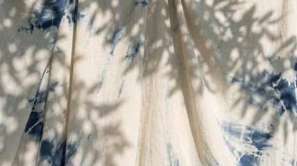 Textured Cotton Fabric with Indigo Dye and Leaf Shadows - Elegant Branding Background