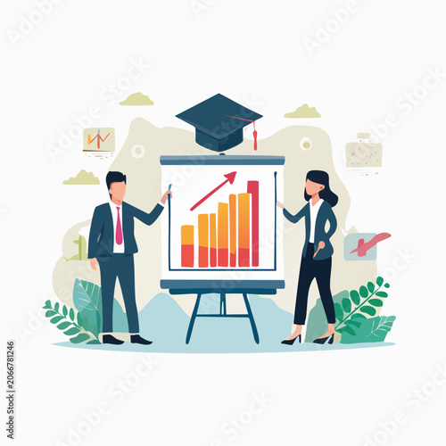 Business Presentation with Growth Chart and Graduation Cap