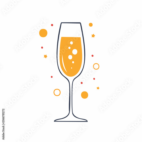 Champagne Flute with Bubbles and Confetti