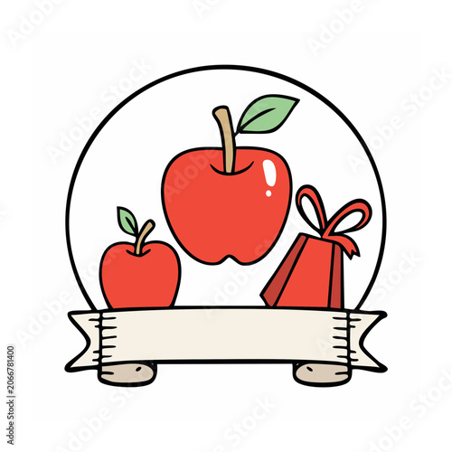 Flat Design Illustration of Apples and Gift Box