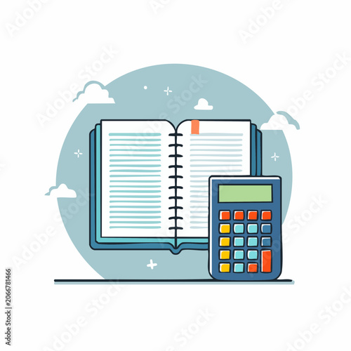 Open Book and Calculator Illustration