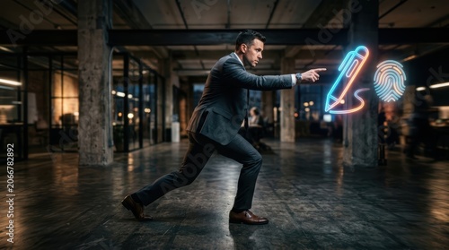 Creative graphic highlighting business professional striking pose for modern concepts