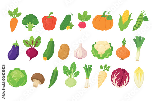 Cute flat vegetable collection, isolated clipart set for healthy food and garden design.