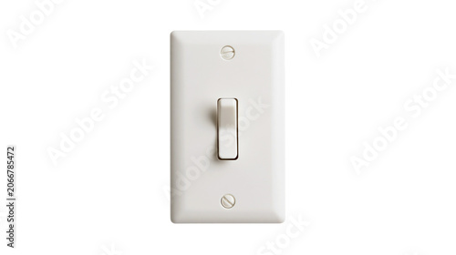 Single toggle light switch with white plate and screws