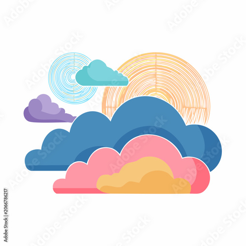 Abstract Colorful Clouds and Sun Illustration