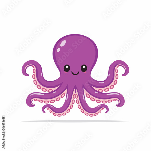 Cute Purple Octopus Cartoon Character