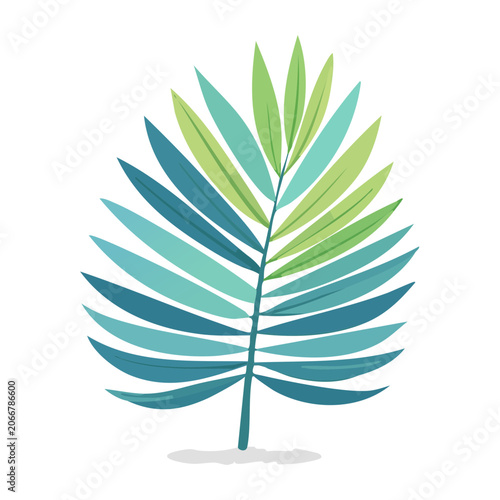 Flat design palm leaf illustration in blue and green colors
