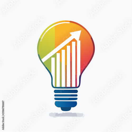 Lightbulb with Growing Bar Chart and Upward Arrow