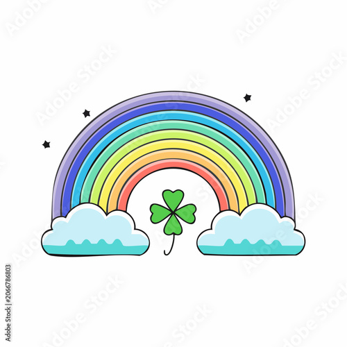Rainbow with Clover and Clouds