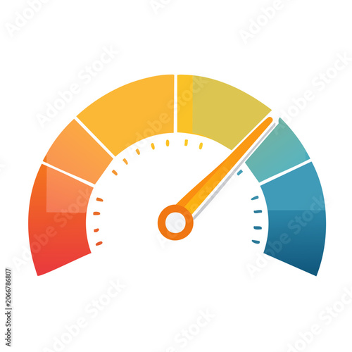 Speedometer gauge with colorful segments and needle