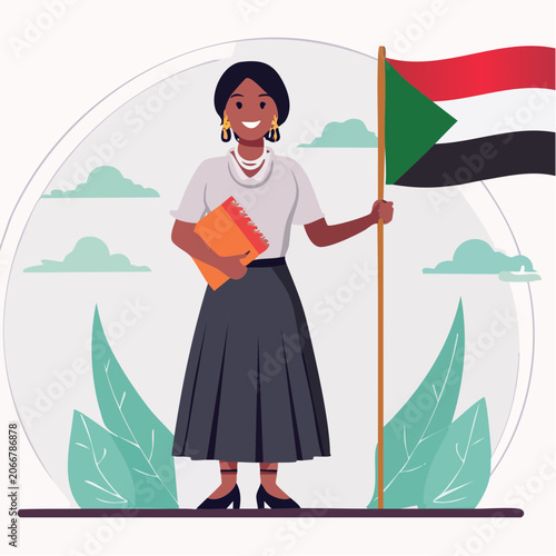 Woman Holding Sudanese Flag and Book