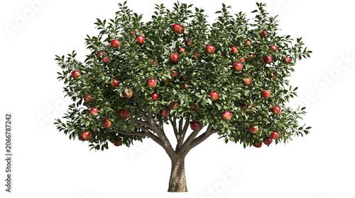 Bild auf Leinwand Mature apple tree with red fruits and green leaves